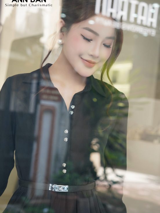 đầm tơ xước đen