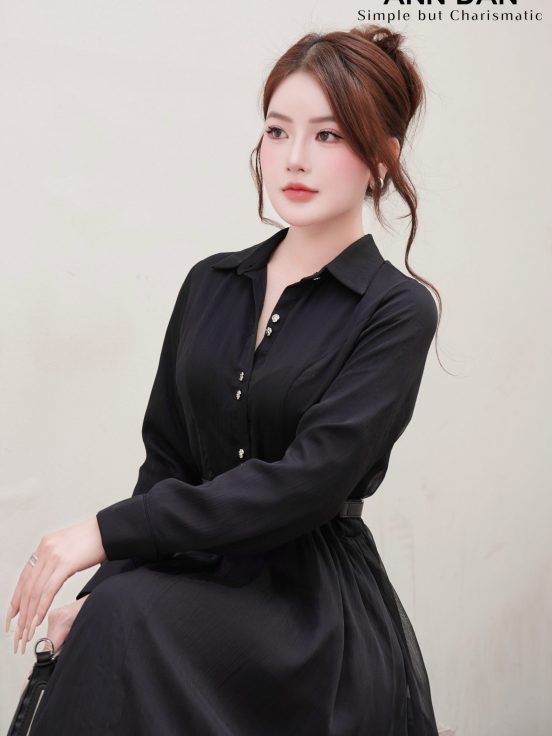 LỤA TƠ XƯỚC ĐEN CÚC BẠC KÈM ĐAI