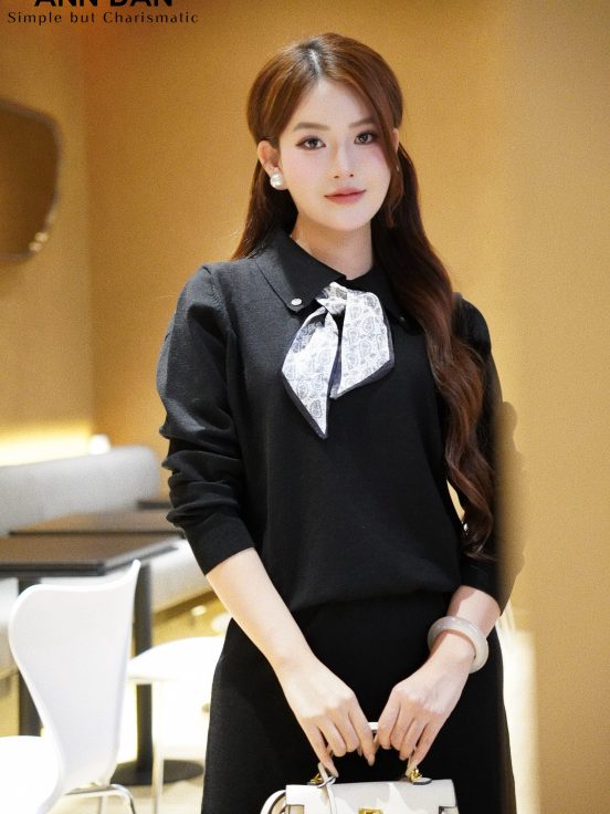 SET CỔ TIM KHĂN LỤA - ĐEN