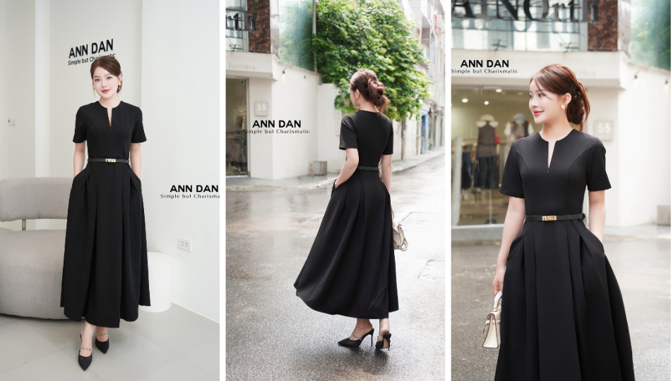 Đầm tuyết mưa khóa cổ Ann Dan - Thanh lịch 