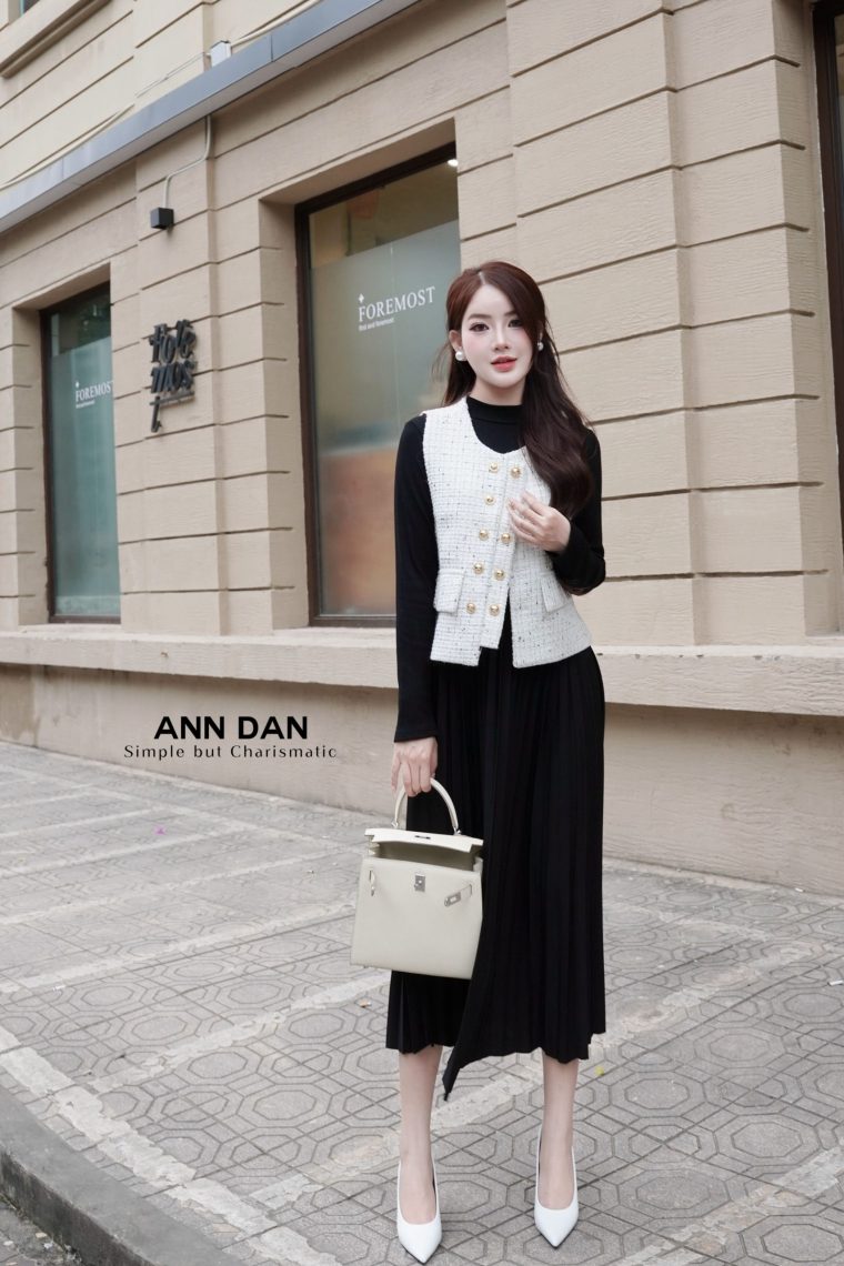 set gile dạ khuy vàng