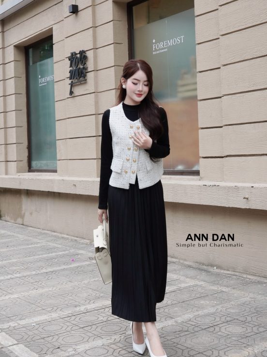 set gile dạ khuy vàng