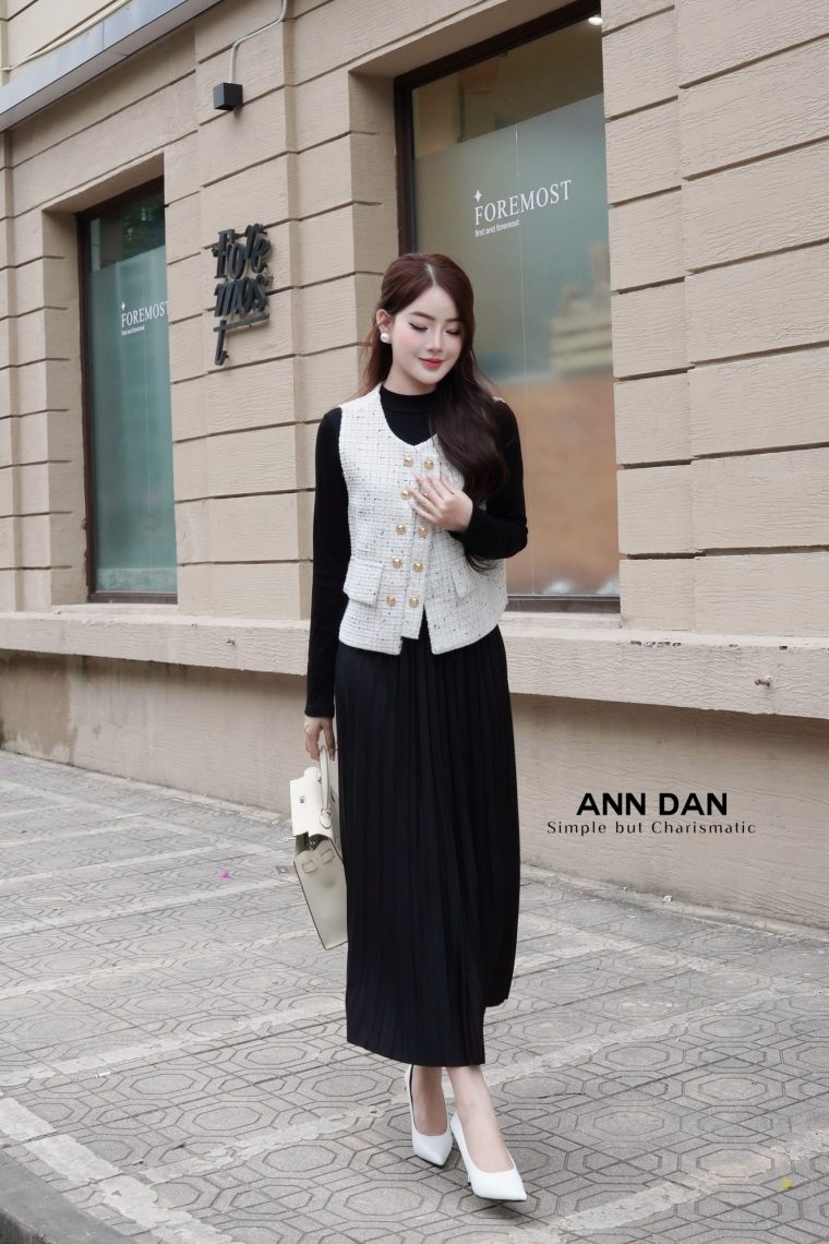 set gile dạ khuy vàng