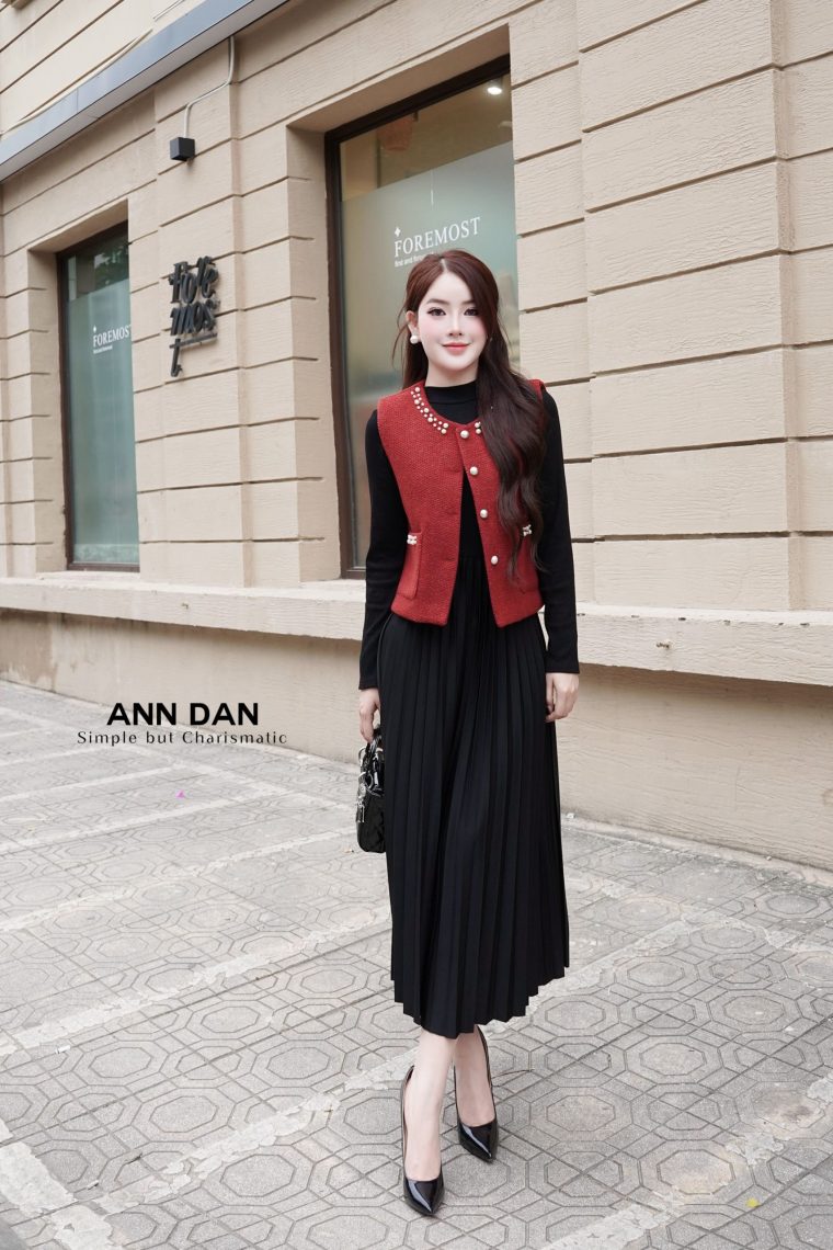 Set gile dạ đính ngọc đỏ