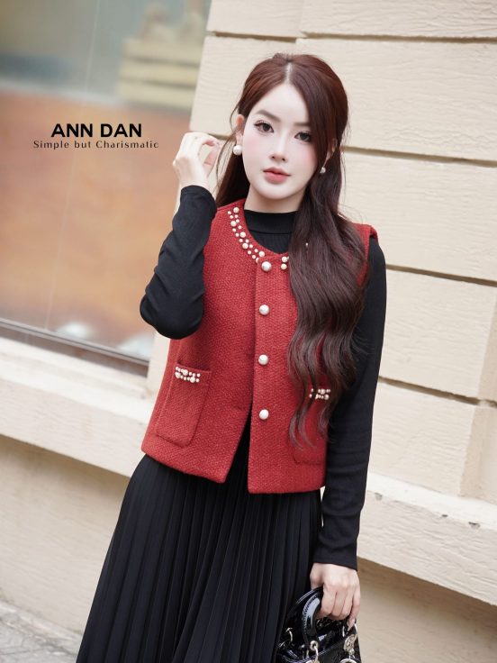 Set gile dạ đính ngọc đỏ