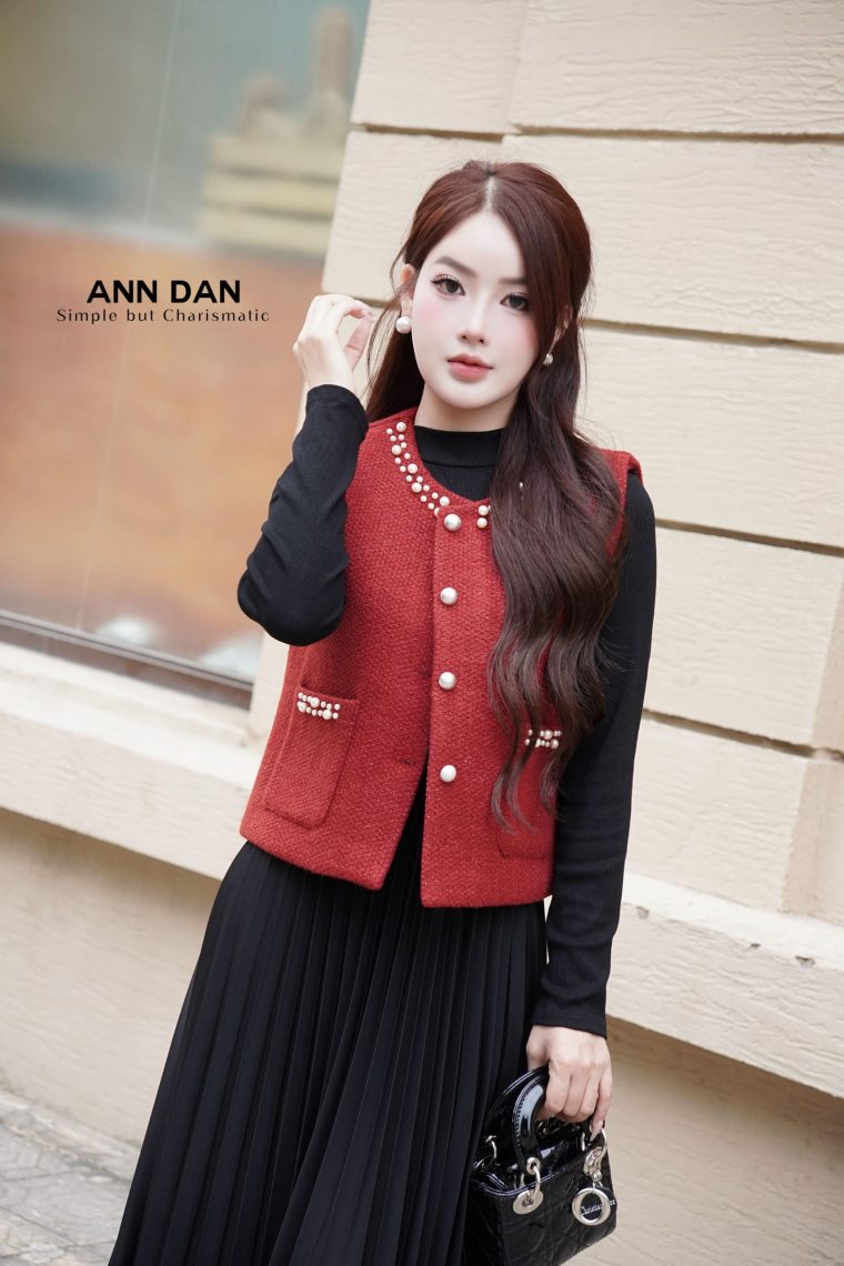 Set gile dạ đính ngọc đỏ