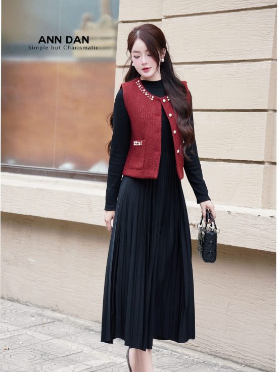 Set gile dạ đính ngọc đỏ