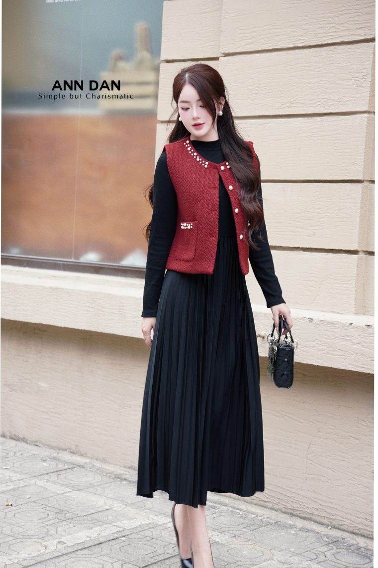 Set gile dạ đính ngọc đỏ