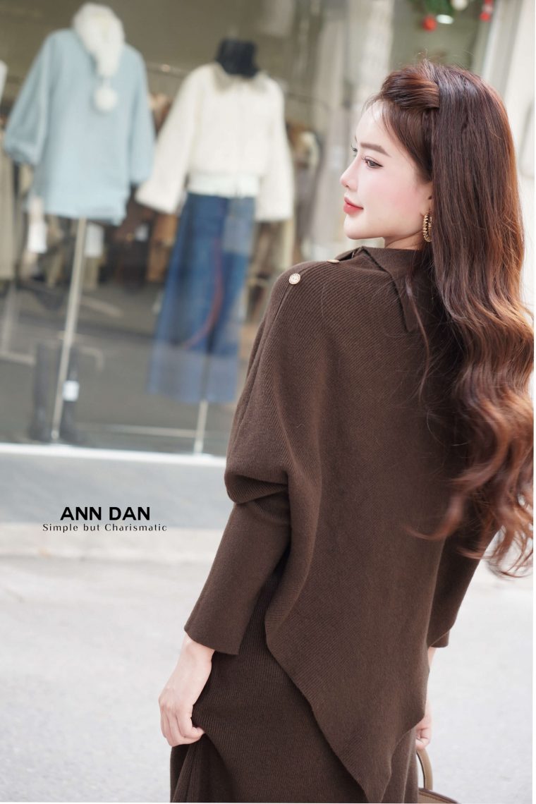 Set len cổ đổ vai nâu