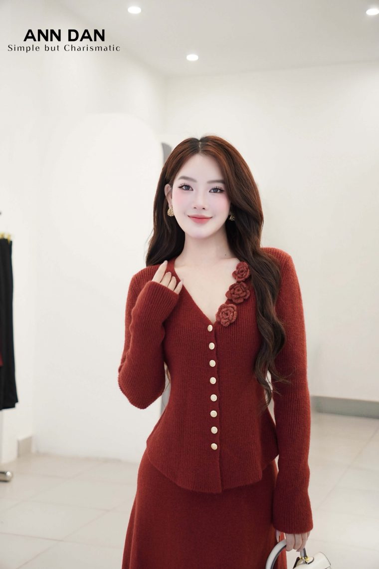 Set Cardigan Viền Hoa