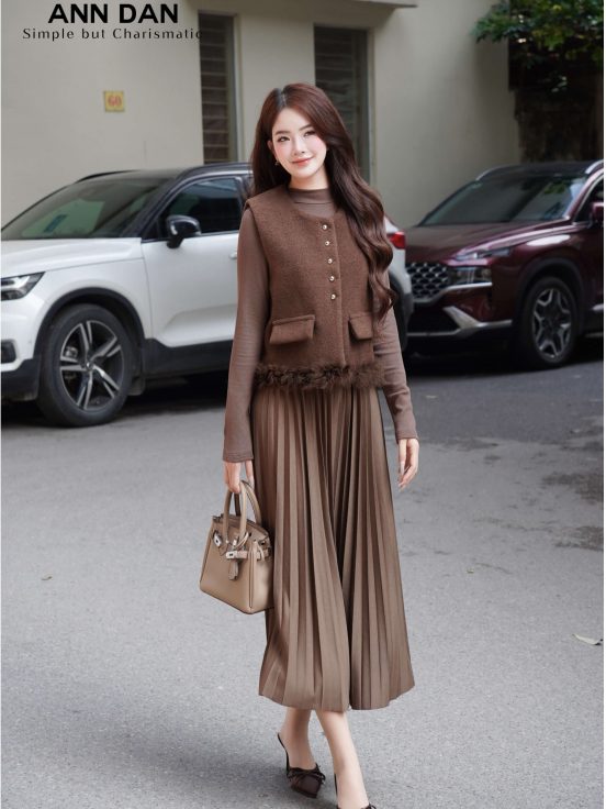 Set gile dạ viền lông túi