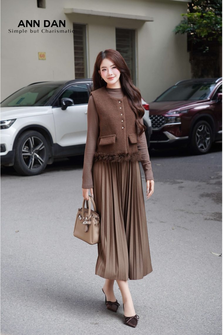 Set gile dạ viền lông túi