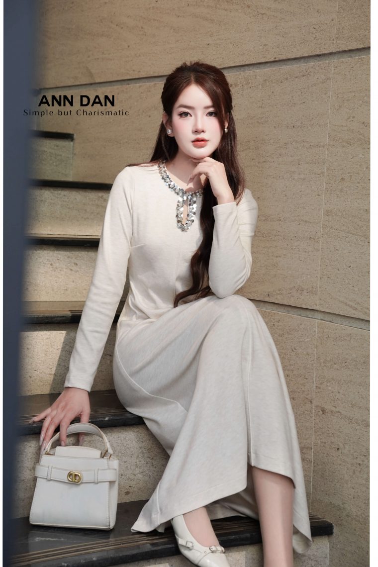 Đầm len viền đá giọt lệ