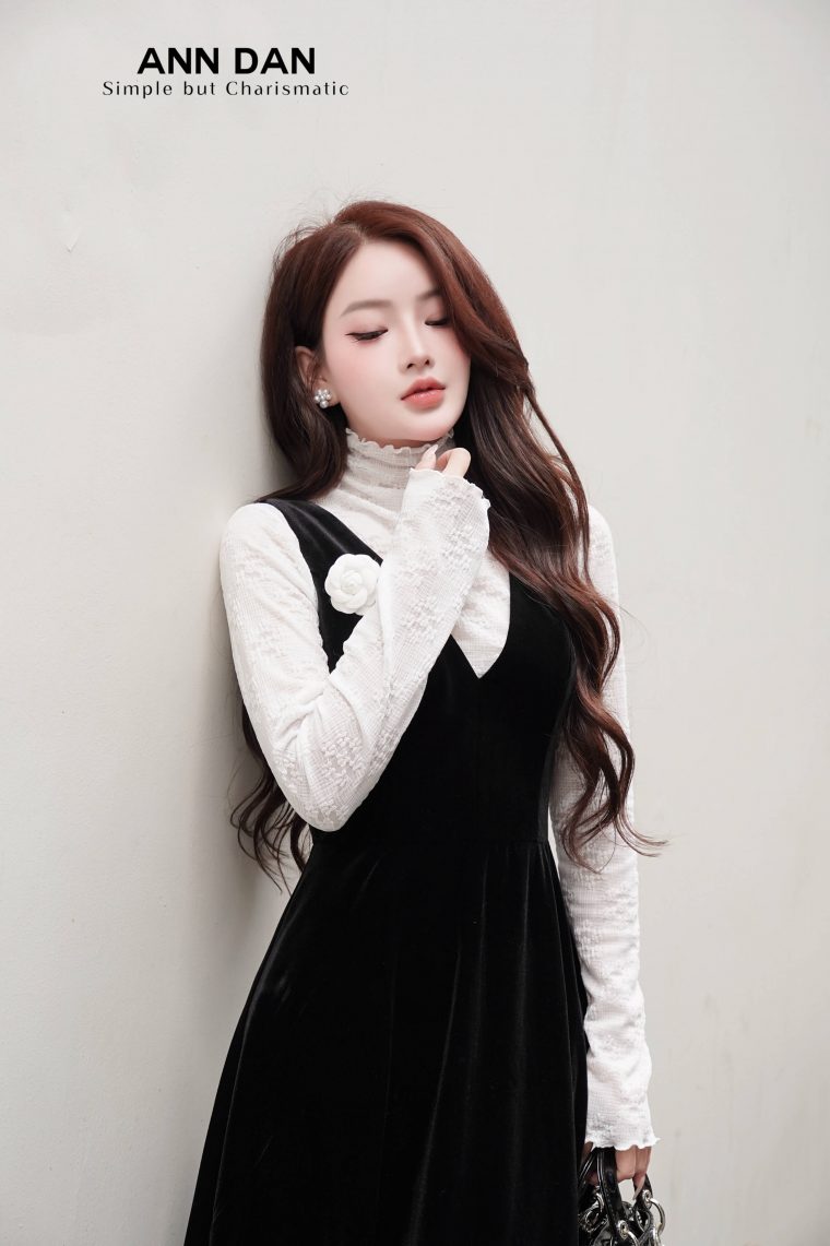 Đầm gile nhung kèm đai