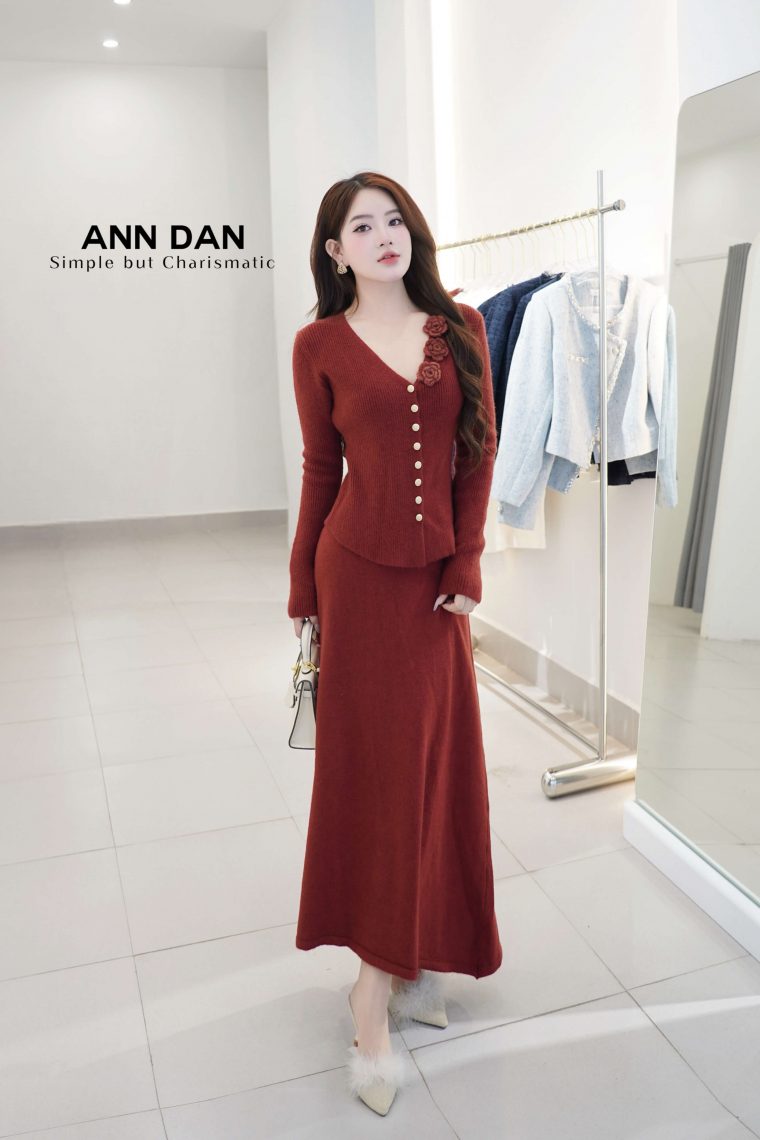Set Cardigan Viền Hoa