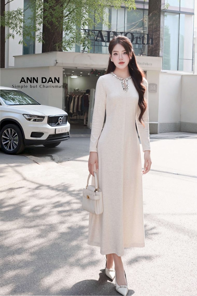 Đầm len viền đá giọt lệ