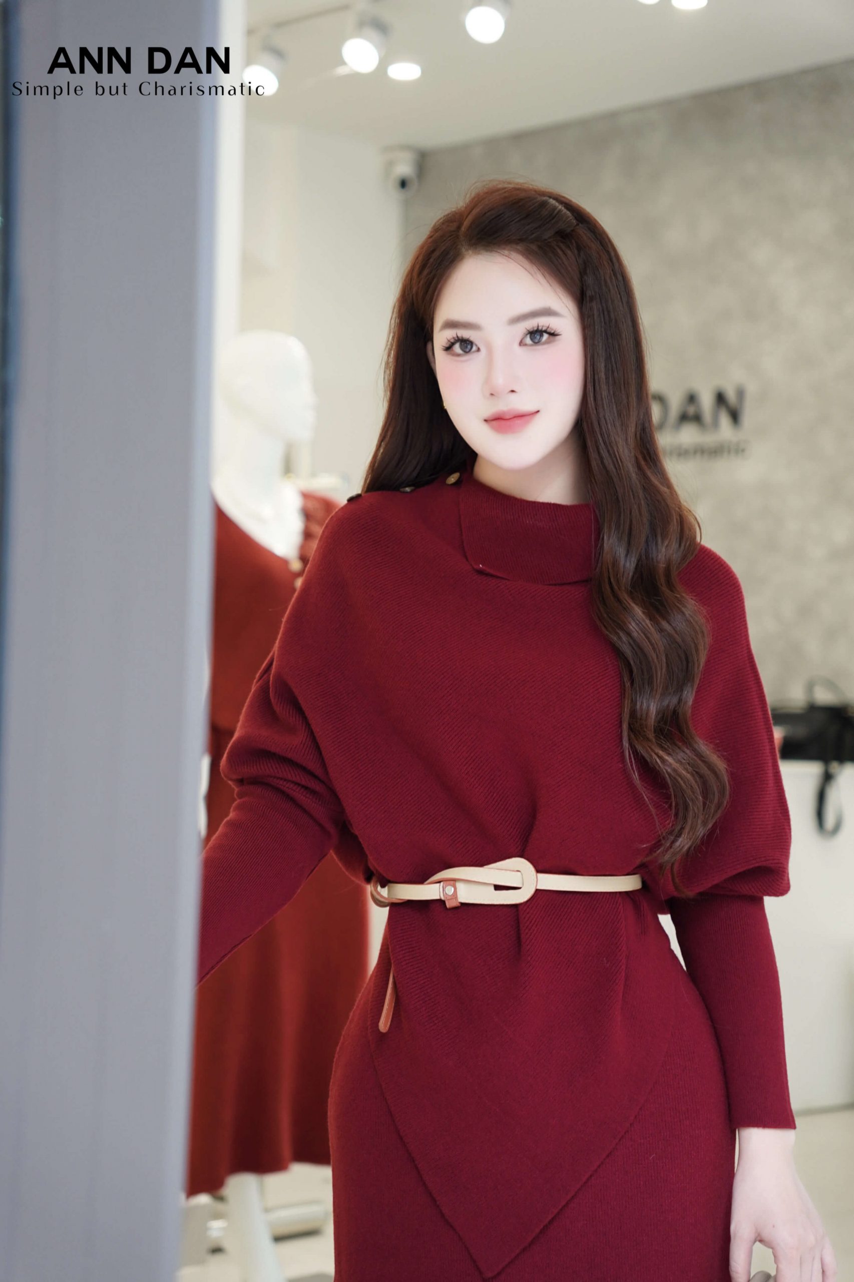 Set len cổ đổ khuy vai – Đỏ