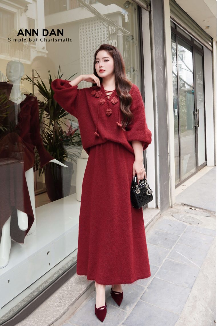 Set len hoa đỏ đan dây