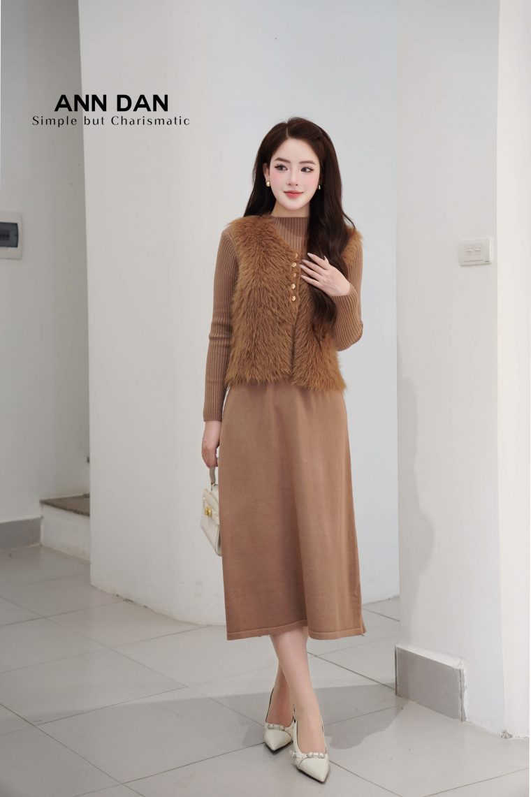 Set len lông nâu cúc đồng