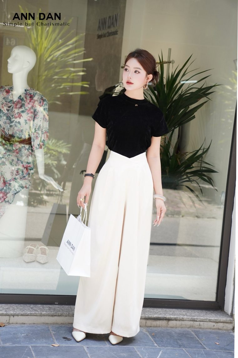 Quần be cạp chéo