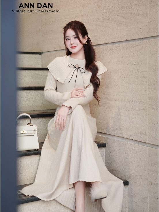 Set áo len cổ sen phối