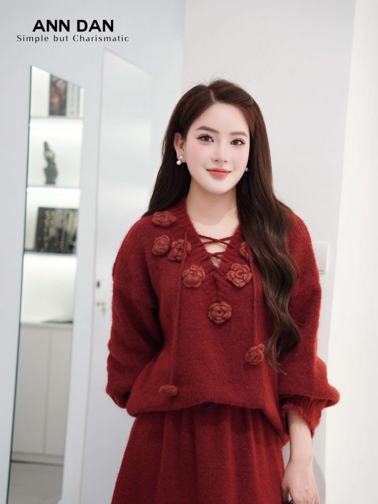 Set len hoa đỏ đan dây