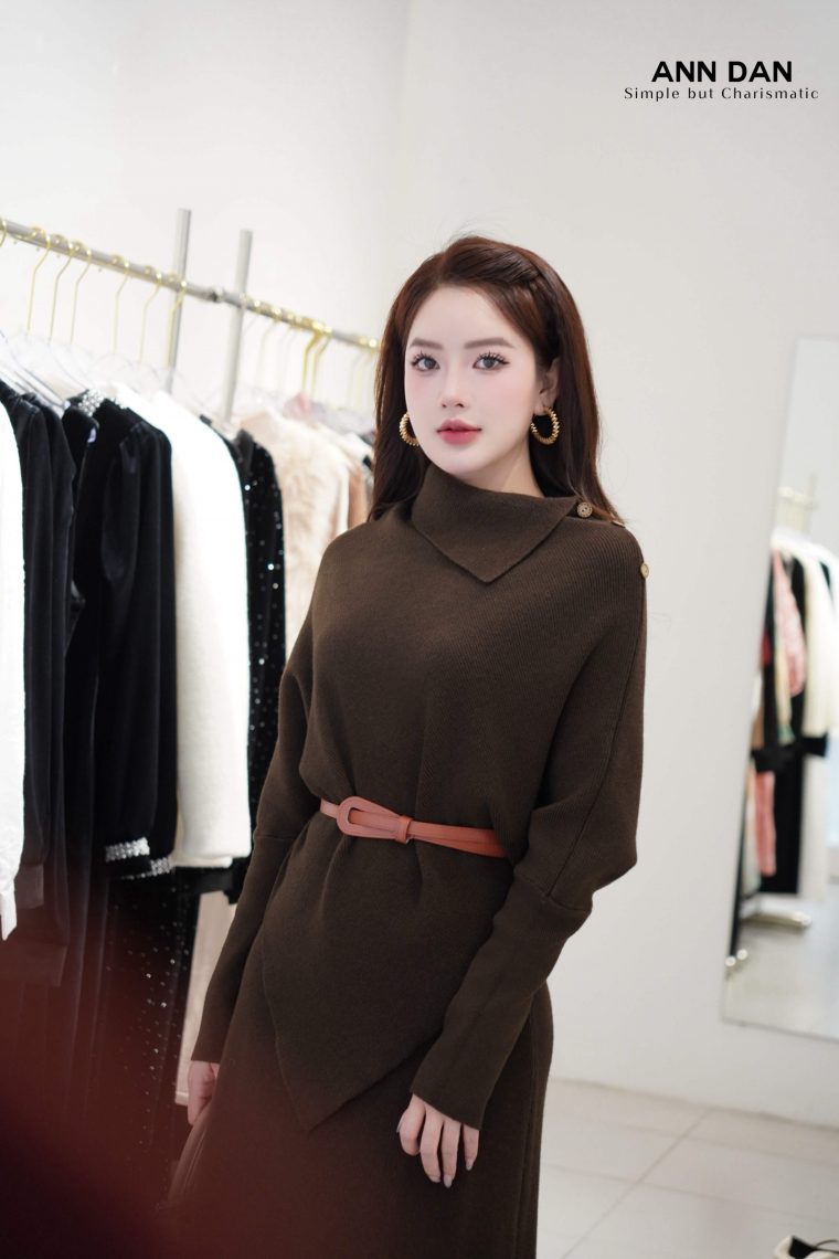 Set len cổ đổ vai nâu