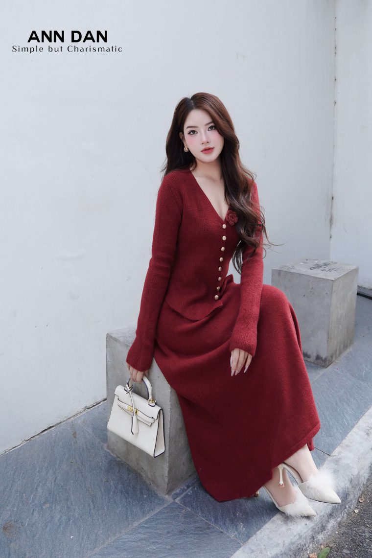 Set Cardigan Viền Hoa