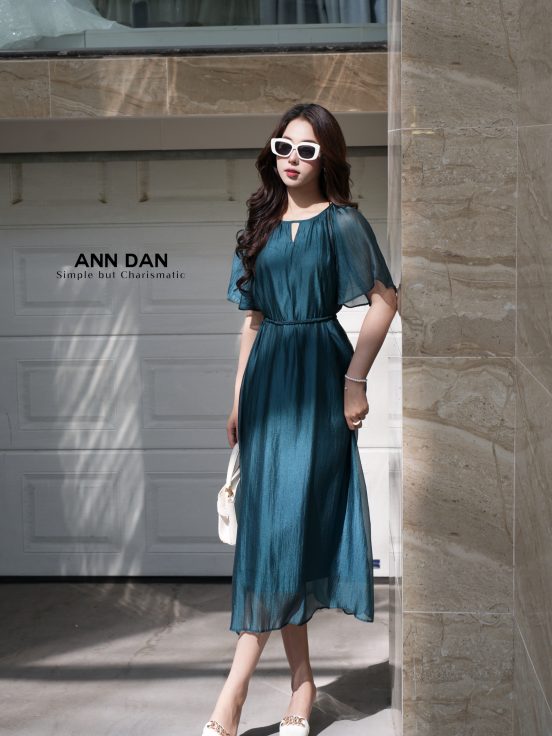 Đầm tơ bọt cổ tròn – xanh cổ vịt 5