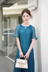 Đầm tơ bọt cổ tròn – xanh cổ vịt 1
