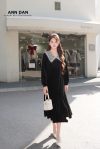 Đầm nhung đen viền cổ đá 1