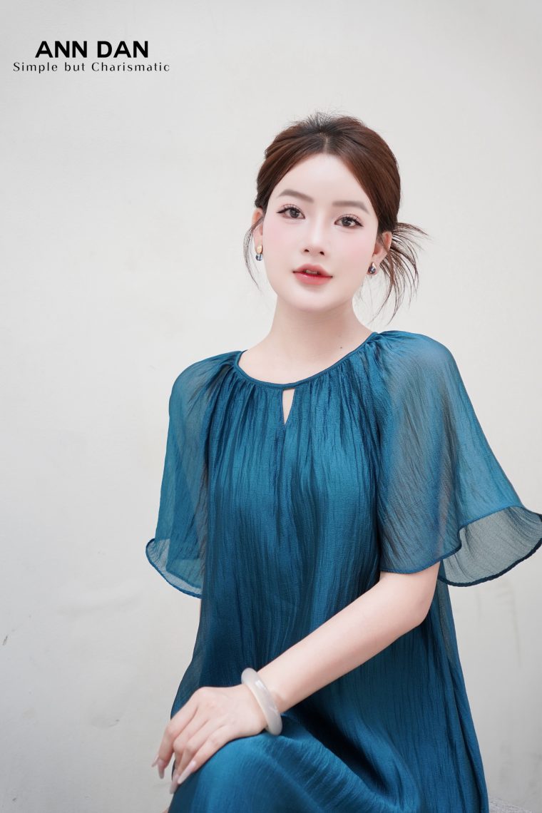 Đầm tơ bọt cổ tròn – xanh cổ vịt 7