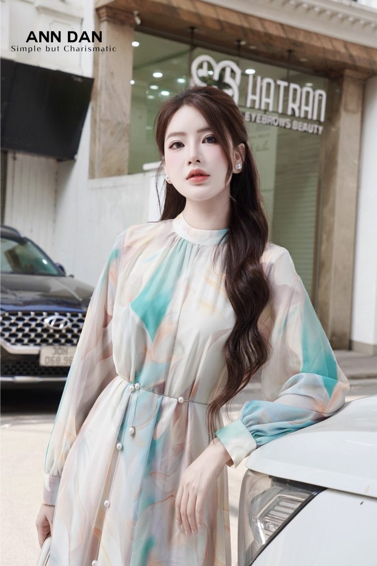 Silk Nhật loang cổ trụ kèm đai 3