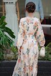 Đầm lụa tơ xước hoa phai nơ cổ 5