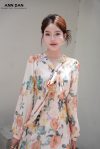 Đầm lụa tơ xước hoa phai nơ cổ 32