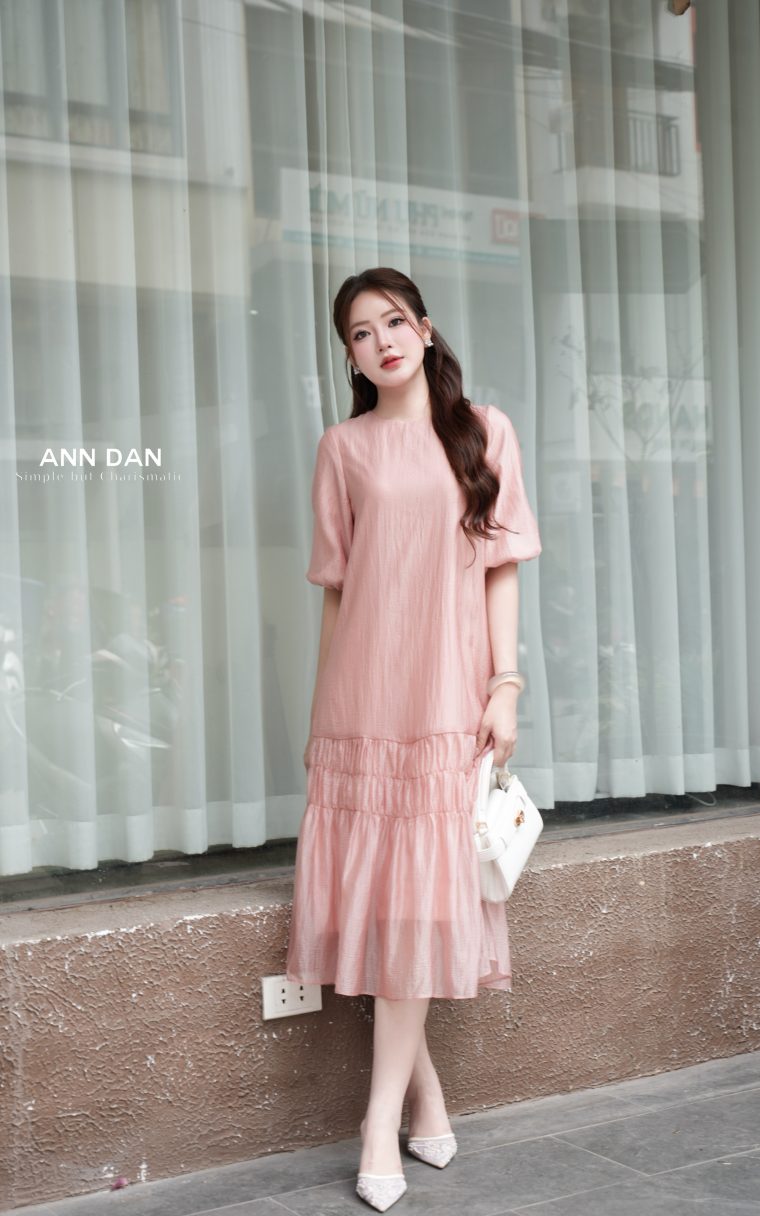 Đầm tơ bọt hồng 1