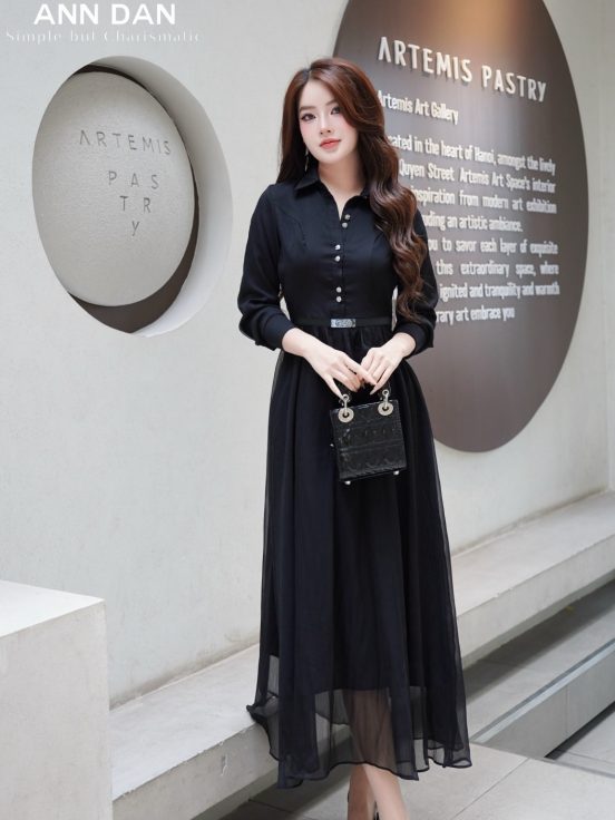 đầm tơ xước đen