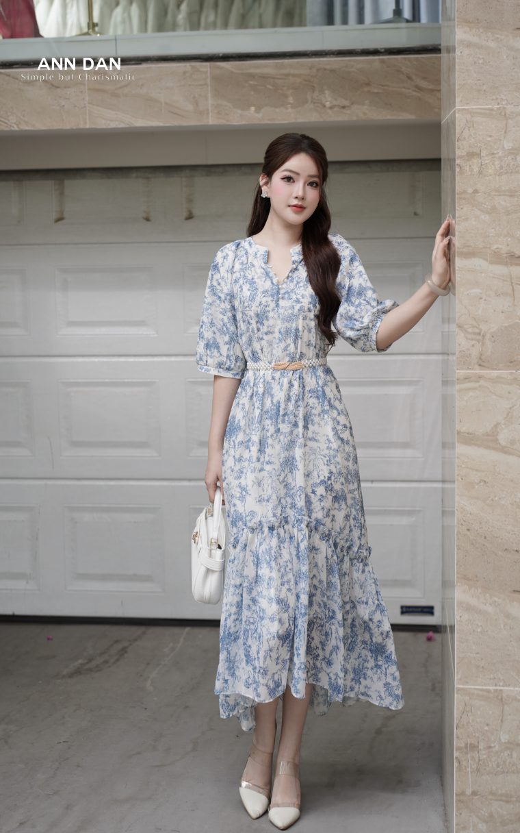 Đầm silk Nhật cổ tàu đuôi cá
