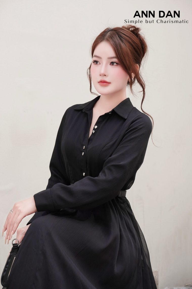 đầm tơ xước đen