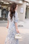 Đầm silk xanh cổ tàu đuôi cá 22
