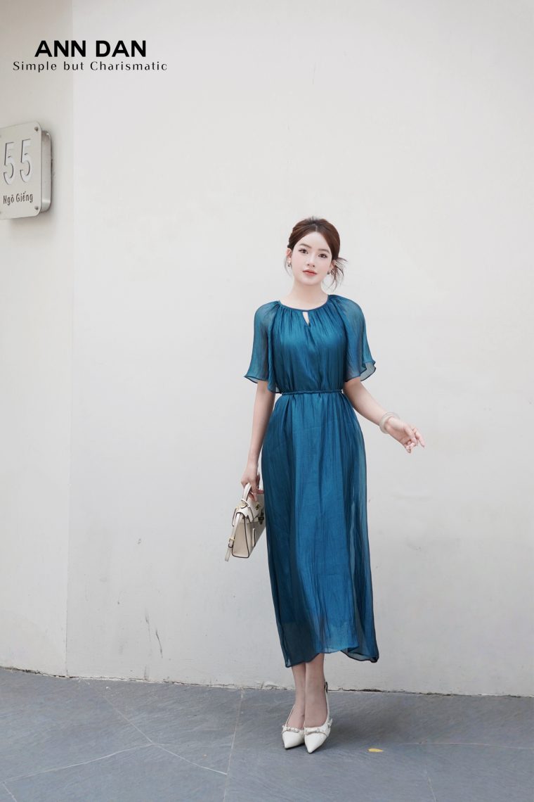 Đầm tơ bọt cổ tròn – xanh cổ vịt 4