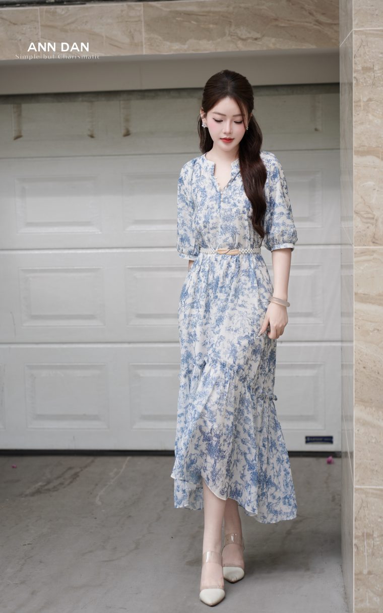 Đầm silk Nhật cổ tàu đuôi cá 6