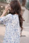 Đầm silk xanh cổ tàu đuôi cá 2q