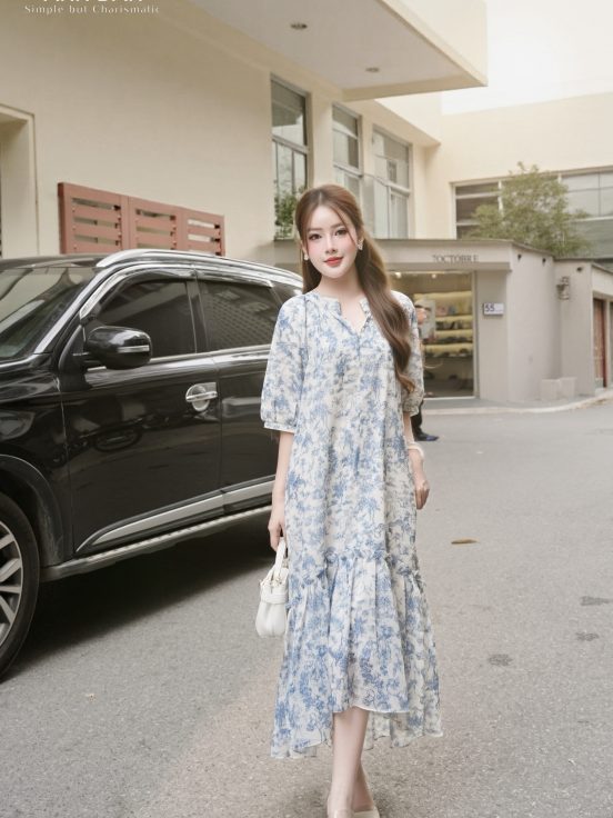 Đầm silk Nhật cổ tàu đuôi cá 3