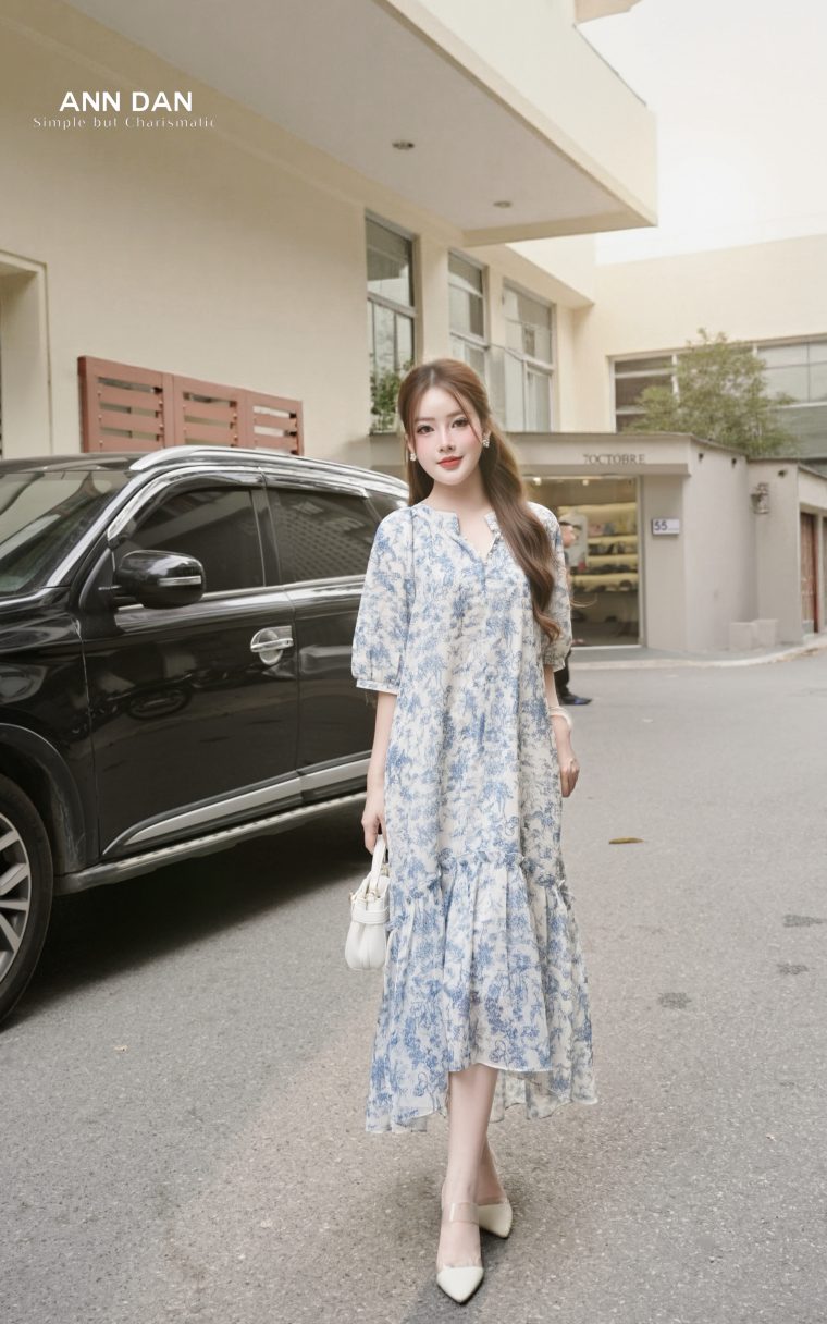 Đầm silk Nhật cổ tàu đuôi cá 3