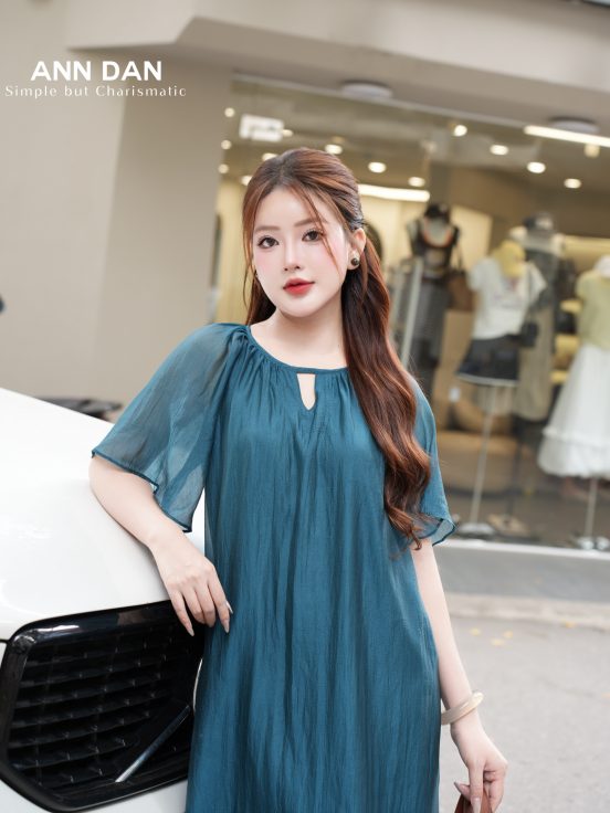 Đầm tơ bọt xanh 2