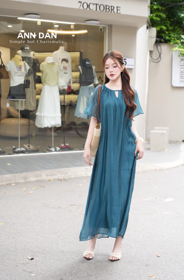 Đầm tơ bọt xanh 3ty