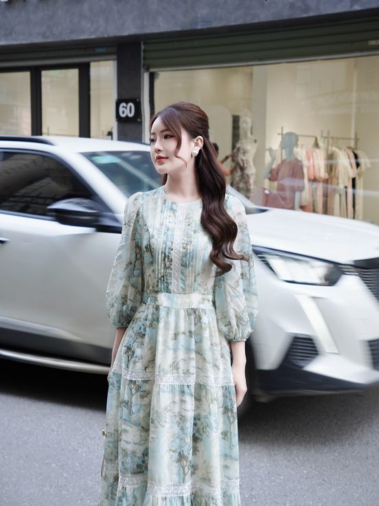 Đầm silk Nhật họa tiết