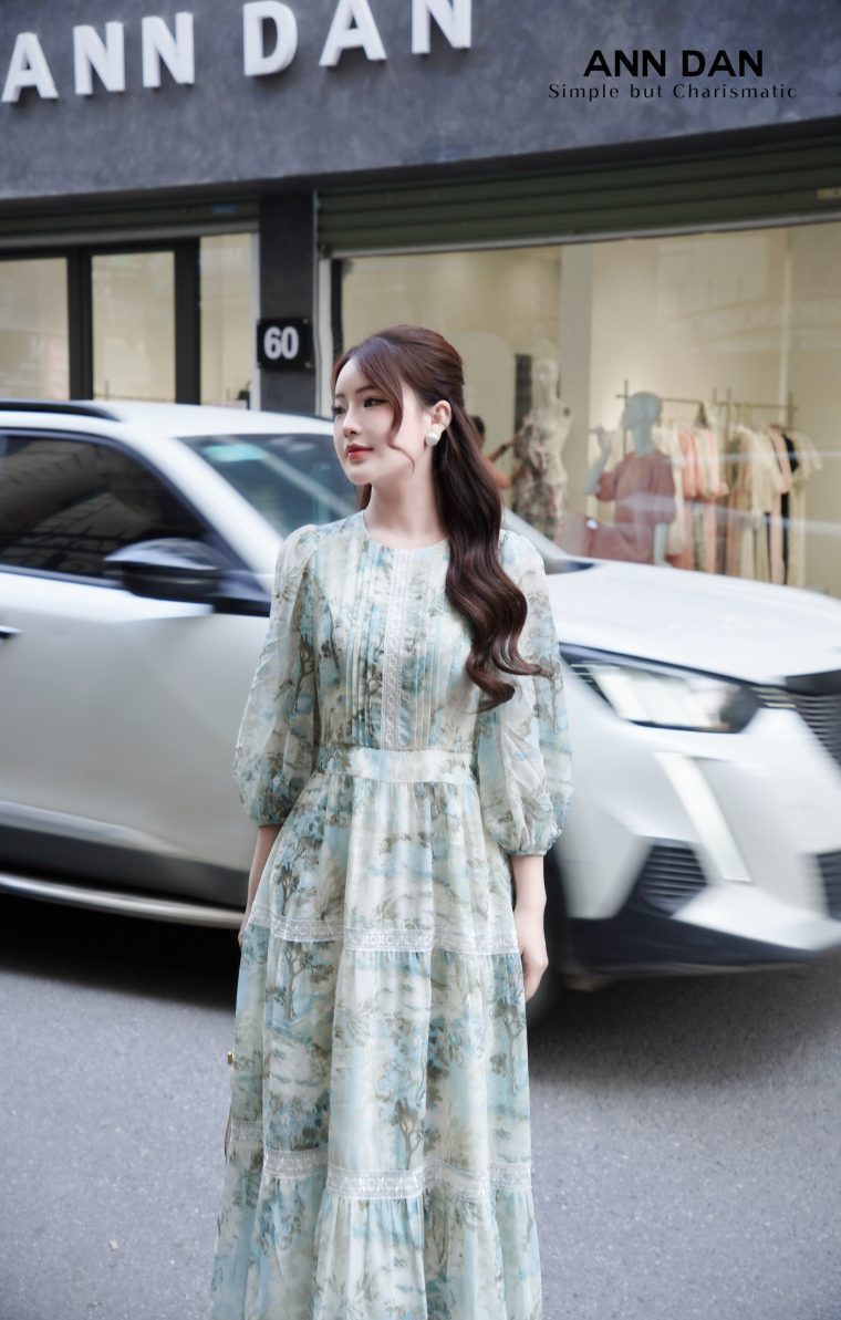 Đầm silk Nhật họa tiết