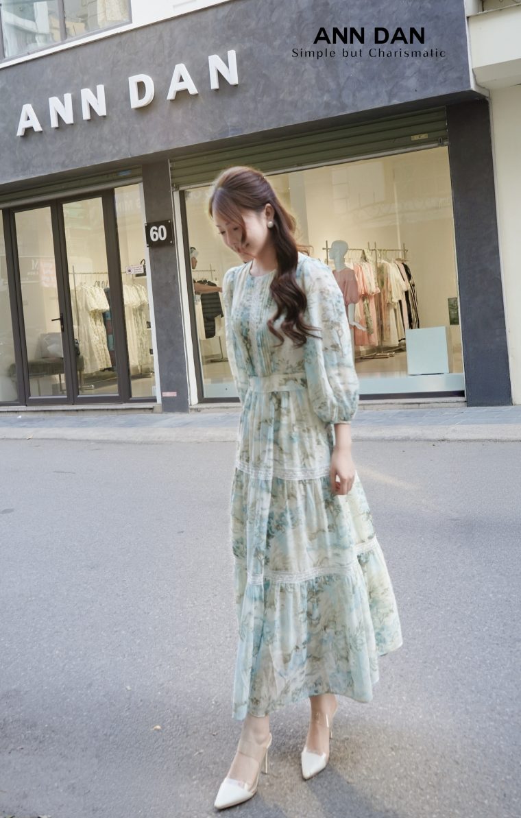 Đầm silk Nhật họa tiết